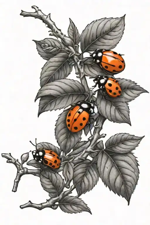 Orange Fruit Tree Branch With A Few Ladybugs