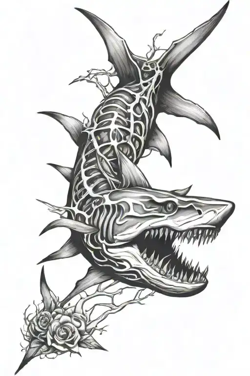 Shark Skeleton Tattoo Design