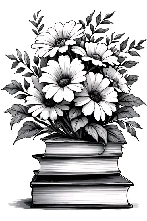 2 Book Stack With Bunch Of Flowers