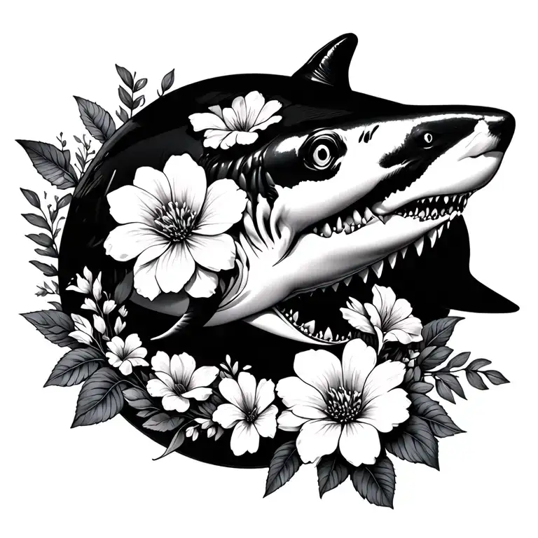 Shark Surrounded By Flowers