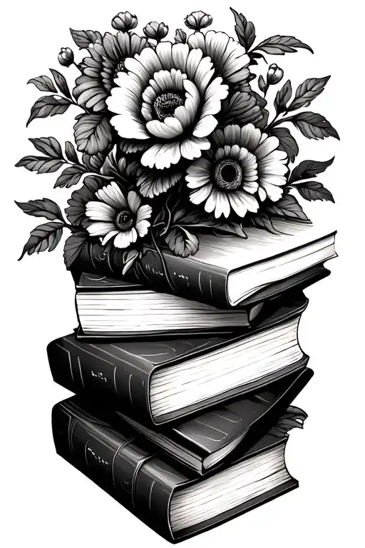 2 Book Stack With Bunch Of Flowers Above And Below