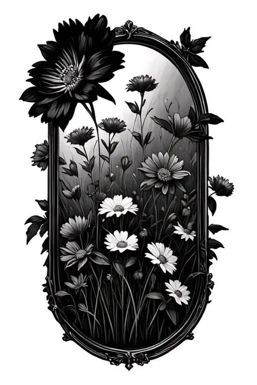 Long Slim Oval Vintage Disney Gothic Animated Styled Frame With Wildflowers