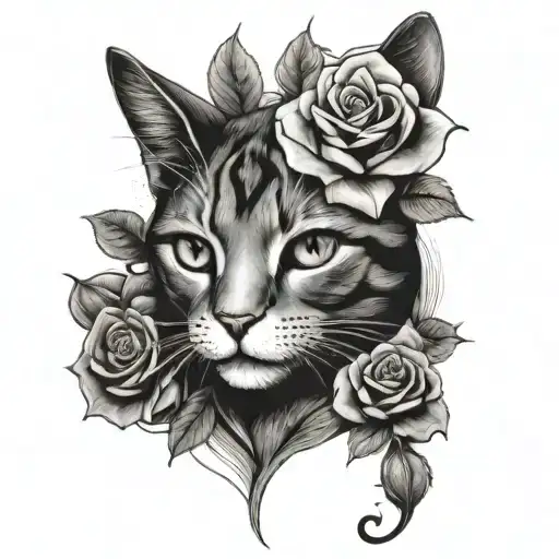Cat And Roses