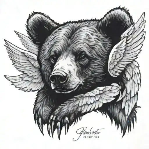 Black Grizzly Cub With Angels Wings