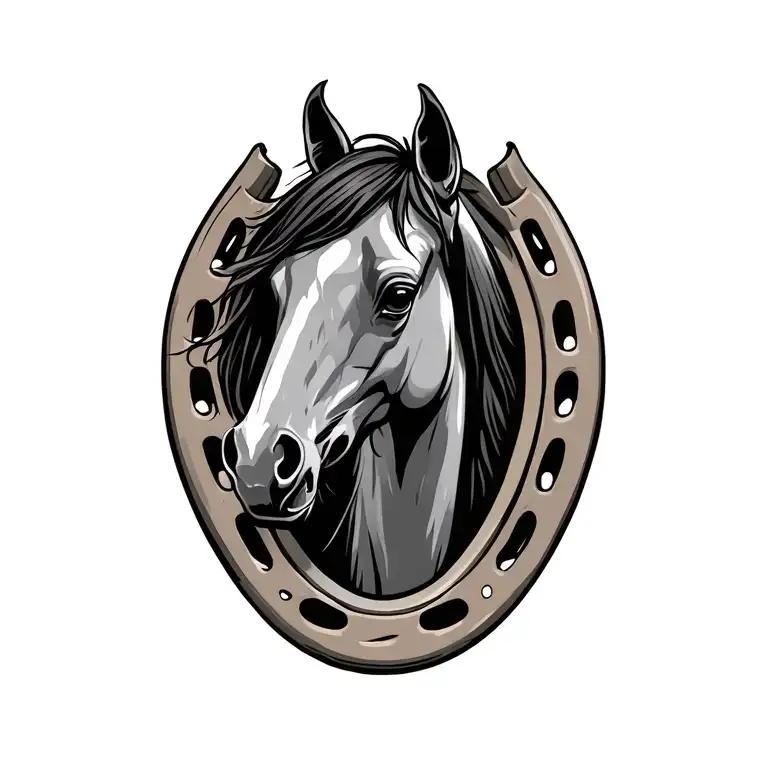 Horse Shoe With Horse Head Behind It