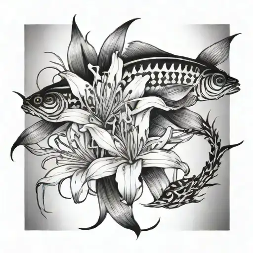 Spider Lily And Fish Swimming