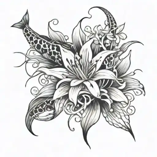 Spider Lily And Koi Fish Swimming