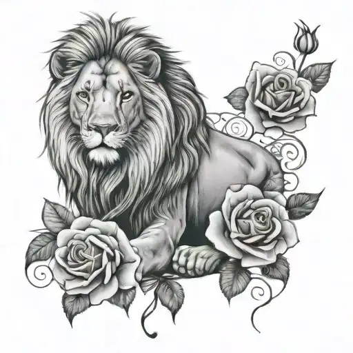 Lion With Three Roses
