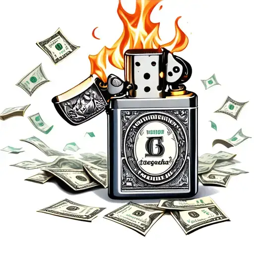 Zippo Lighter With Burning Money Flying Away