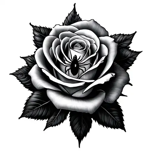 Black Rose With Black Widow Spider In Center