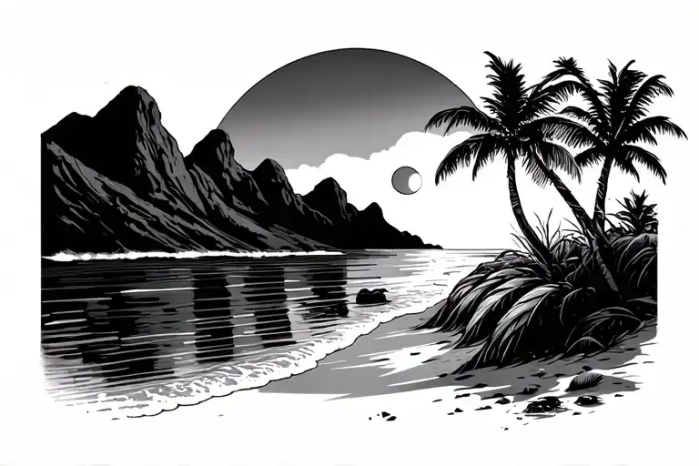 Beach Sunset With Mountains