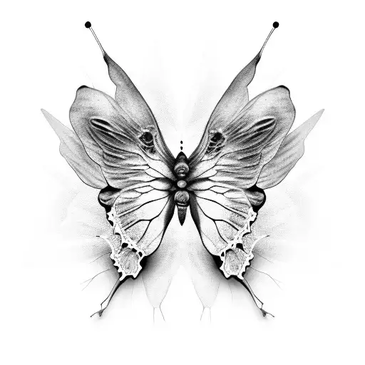 A Realistic Black And Grey Roses With 3D Shaded Butterfly Wings