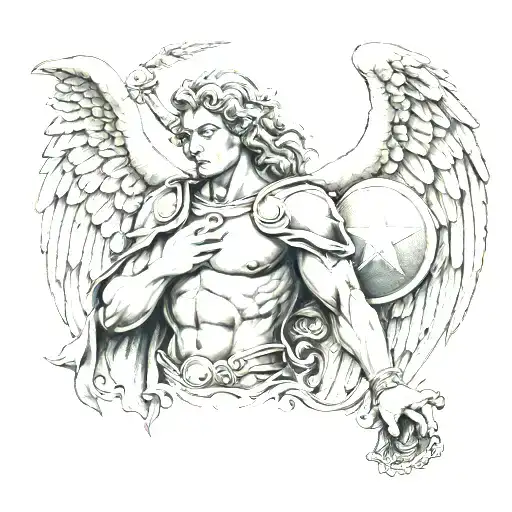 A Powerful Image Of An Archangel Holding A Badge Symbolizing Protection And Justice
