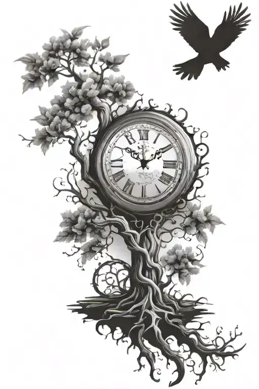 Tree Of Life Growing Around A Clock