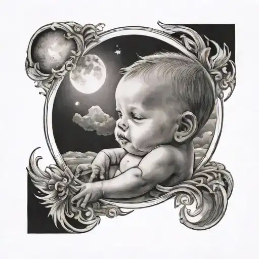 A Baby Boy Looking At The Moon