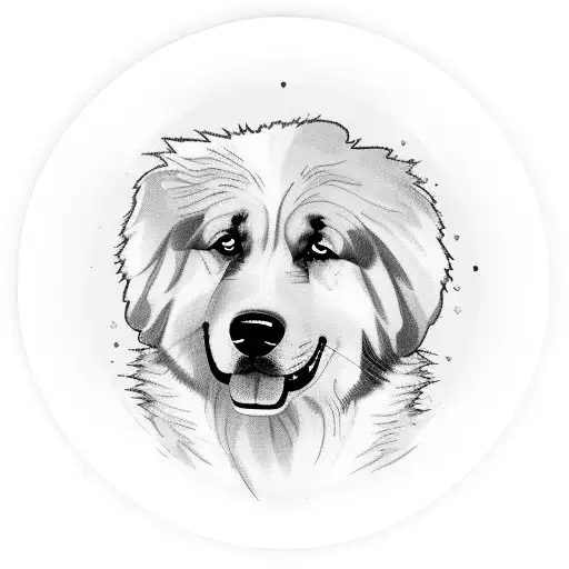 Great Pyrenees Dog Face In A Circle With Herbs Around It