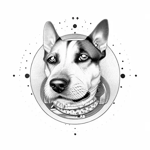 Dog Face In A Circle With Herbs Around It