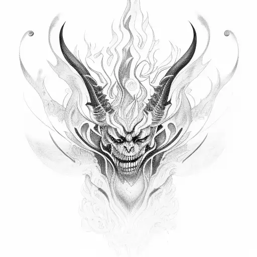 A Portrait Of Azazel With Fiery Eyes And Intricate Patterns