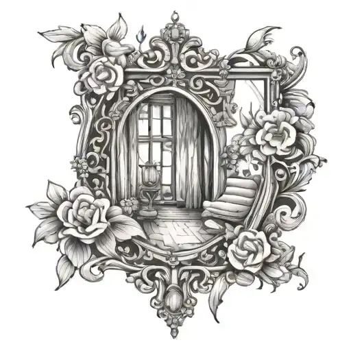 Need A Small Tattoo Of A Mirror With A Window And Door And A Lesbian In The Loonking Into The Mirror