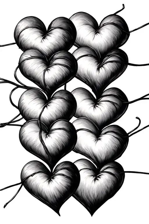 5 Hearts Made With Same String Forming The Shape