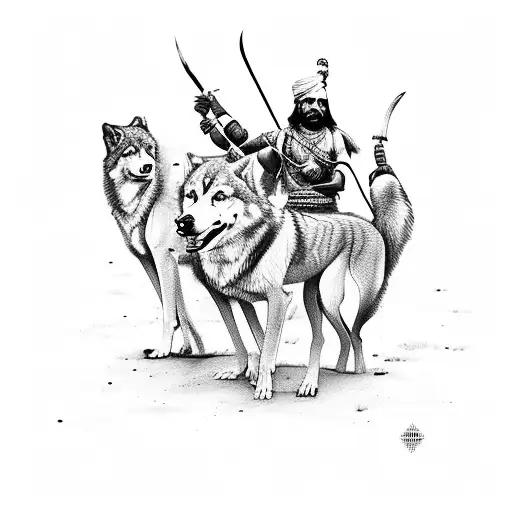 An Indian Warrior Leading A Pack Of Wolves On A Moonlit Night