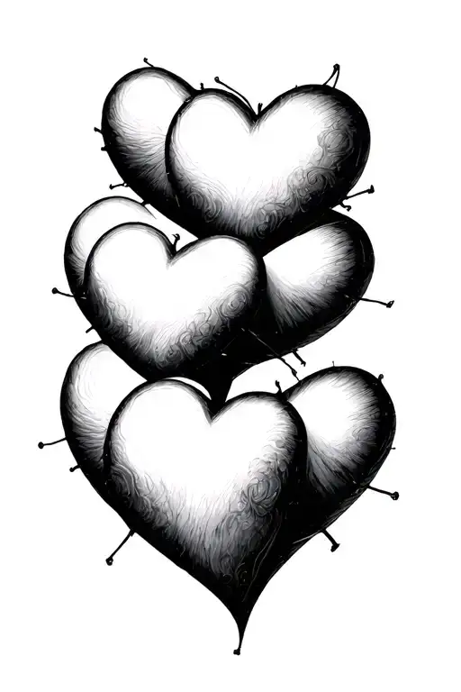 5 Hearts Made With Same String Forming The Shape Fine Line