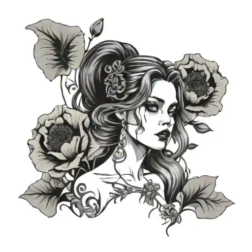 Girl In Gothic Style On A Background Of Poppies Blooming