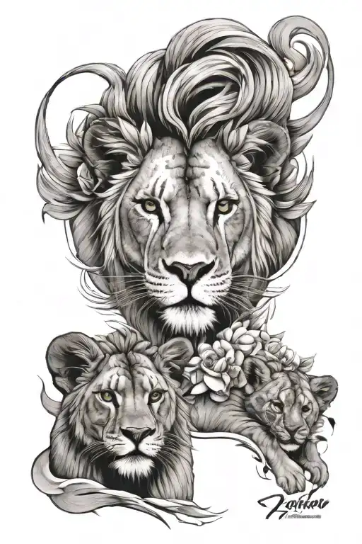 Vanilla Under A Lioness Head With Lion Cubs Below