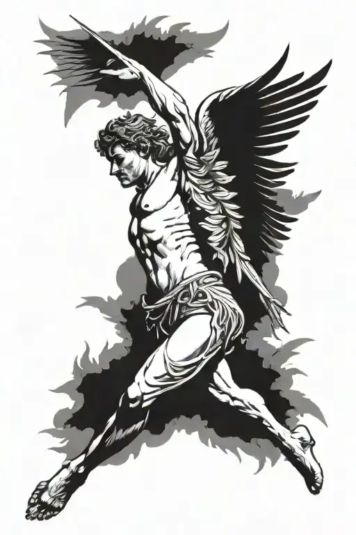 Myth Icarus Falling With Outstretched