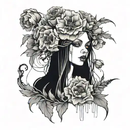 Girl In Gothic Style On A Background Of Poppies Blooming