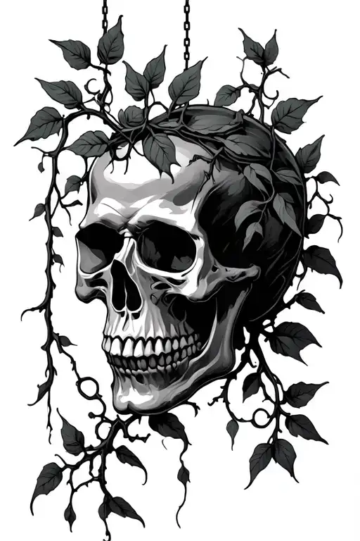Skull With Vines Hanging Off It