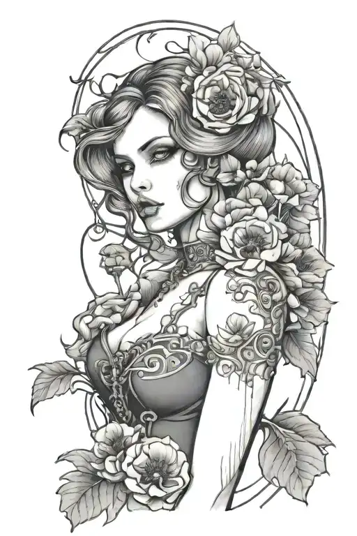 Girl In Gothic Style On A Background Of Poppies Blooming