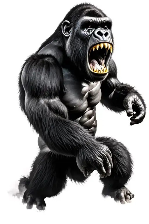 Realistic Silverback Gorilla Roaring With Gold Fangs