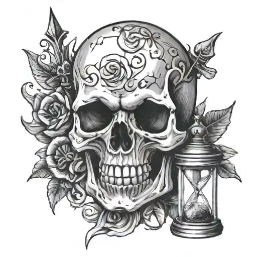 Skull With Dagger And Hour Glass