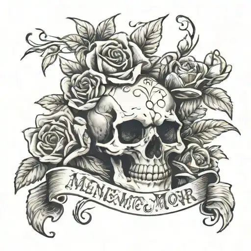 Skull With Roses And Text Memento Mori Written