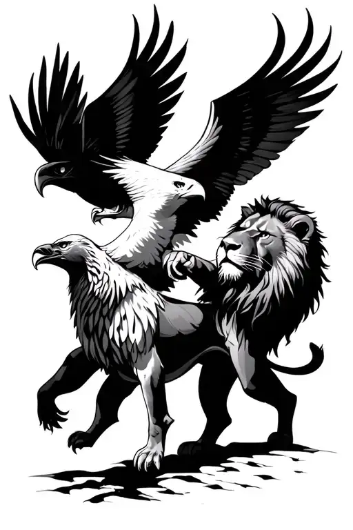 White Hawk And Lion Fighting