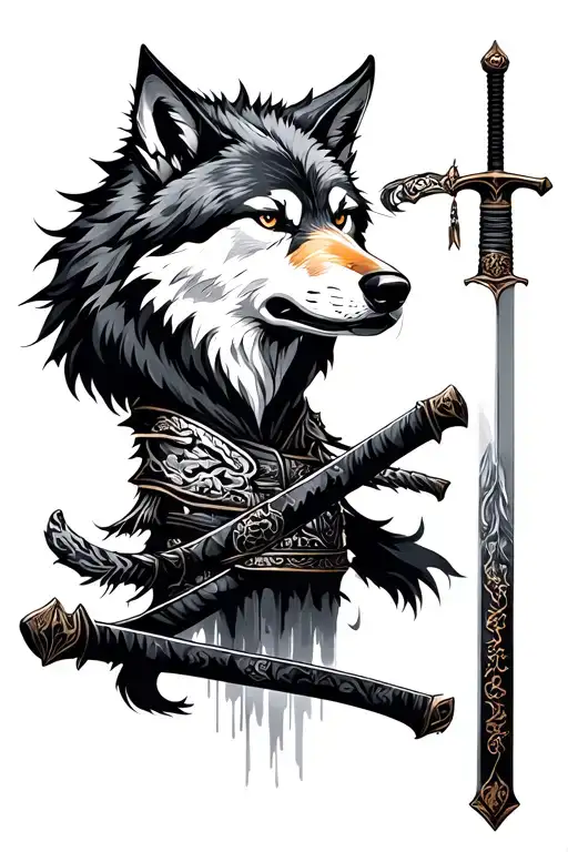 Wolf And Samurai Sword