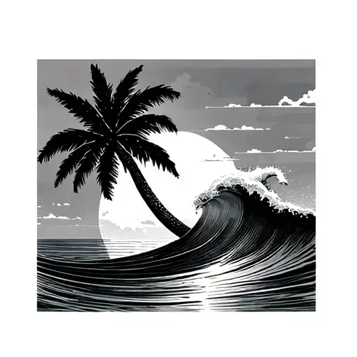 Wave And Palm Tree Silhouette