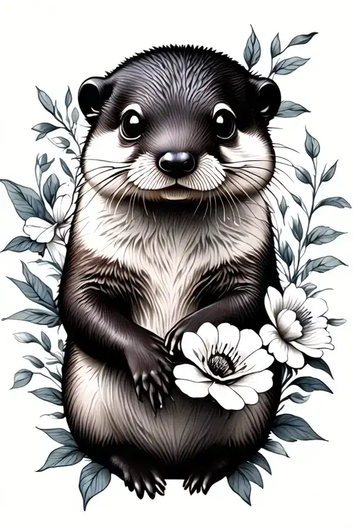 Otter With Flowers And Cardinal