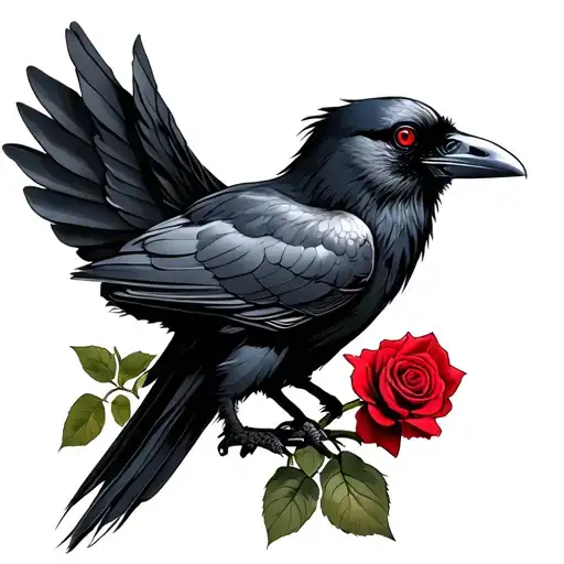 Crow Holding A Rose In Mouth