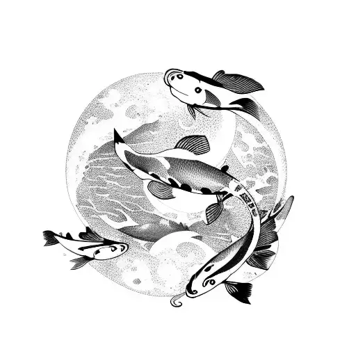 Koi Fishes And The Moon