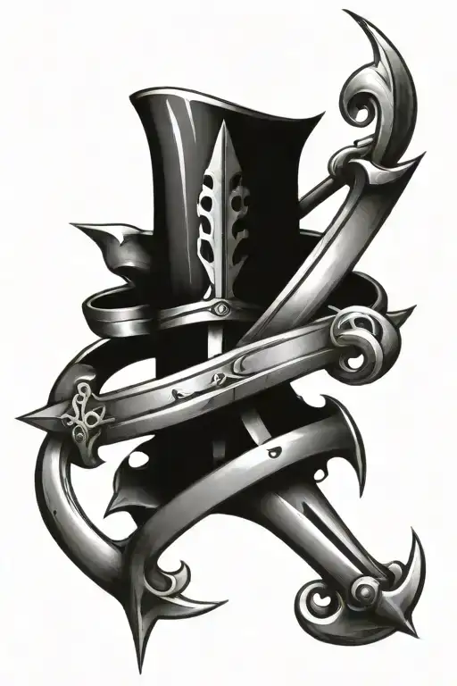 I Want A Three Sword Going Inside A Crown From The Bottom Vertically