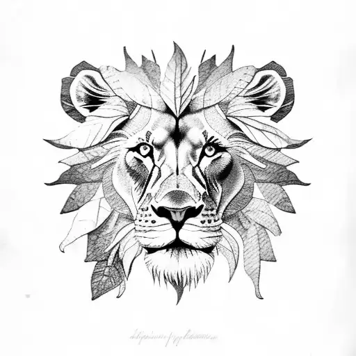 Lion Made Of Leaves Climbing