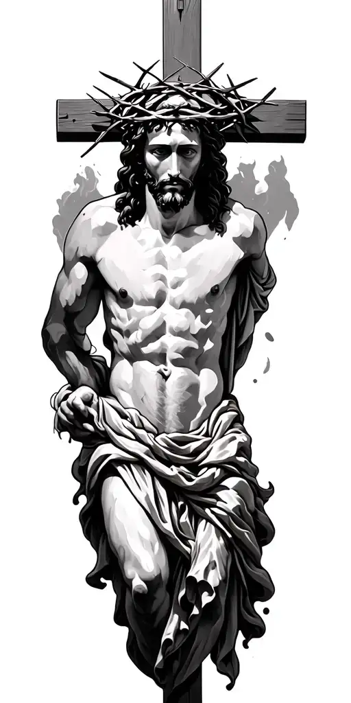 Jesus Wearing Crown Of Thorns On Cross