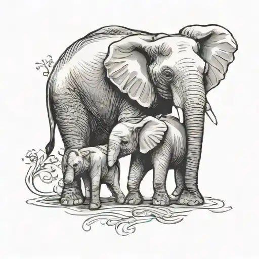 Mom And Baby Elephant