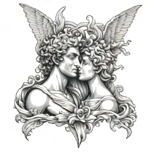 Statue Love And Psyche With Heads