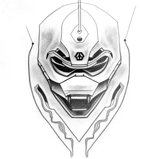 Design A Black-grey Tattoo Of A Ronin Mask Surrounded By Airsoft Guns