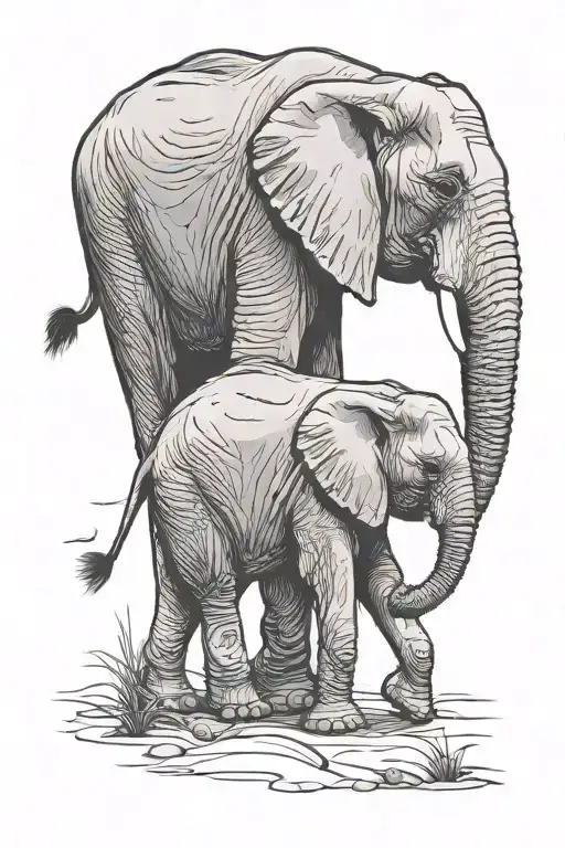 Mom And Baby Elephant Walking