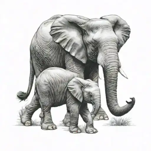 Mom And Baby Elephant Walking