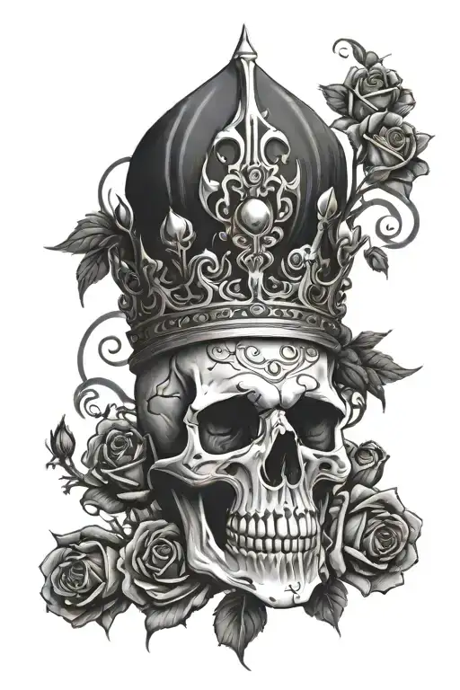 Skull King With Roses Surrounding